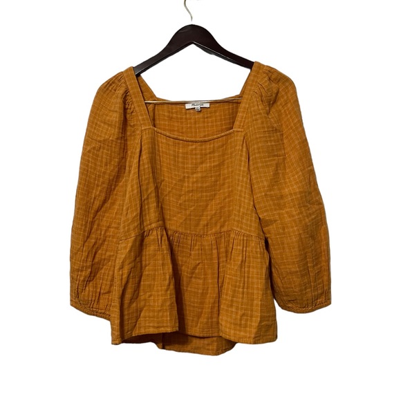 MADEWELL Yellow Peasant Balloon Plaid Top Shirt Blouse - Picture 4 of 6